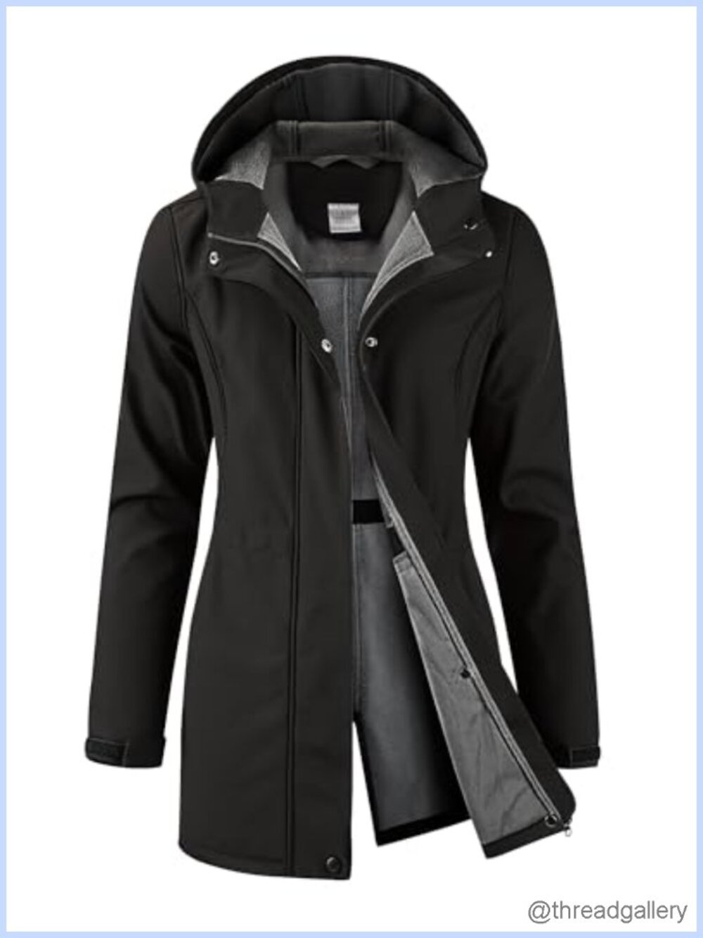 Waterproof Softshell Rain Jacket Fleece Lined Hood Long Coat